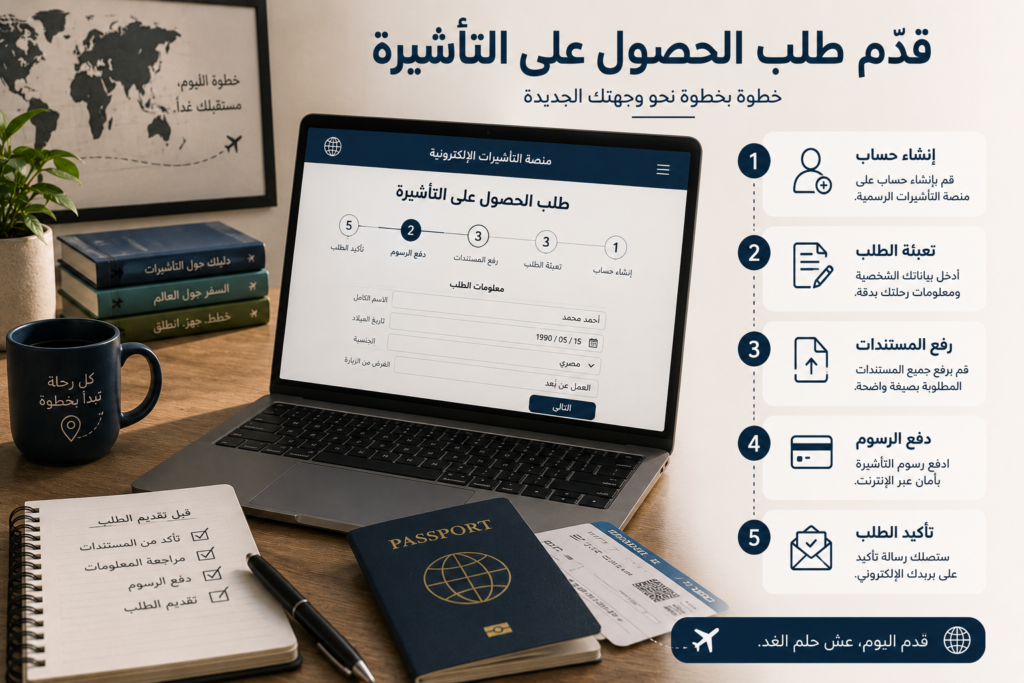 صورة توضيحية عن قدّم طلب الحصول على التأشيرة ضمن خطة الانتقال إلى الخارج
