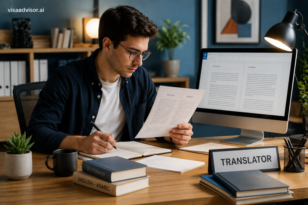محترف يعمل عن بُعد في مجال مترجم ضمن وظائف الرحالة الرقميين