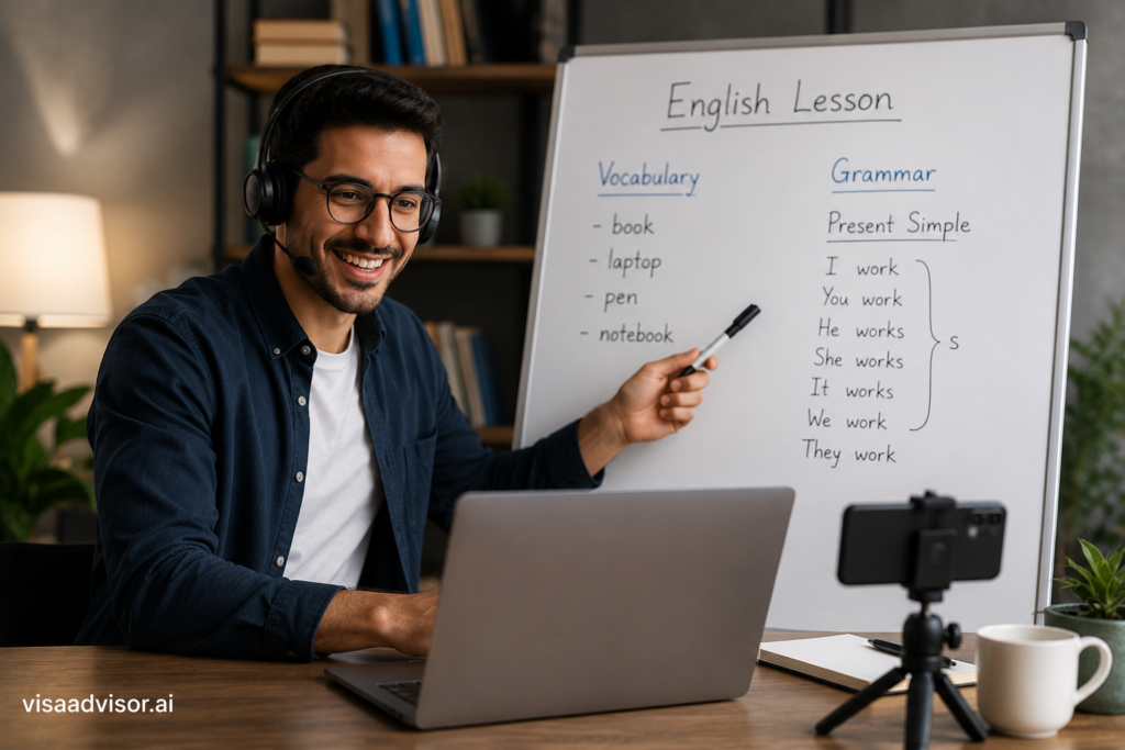 محترف يعمل عن بُعد في مجال معلم عبر الإنترنت ضمن وظائف الرحالة الرقميين