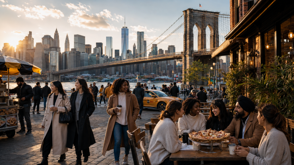 Best Experiences in New York City A cinematic New York City travel scene showing the best experiences in NYC, from iconic attractions to local culture and city atmosphere