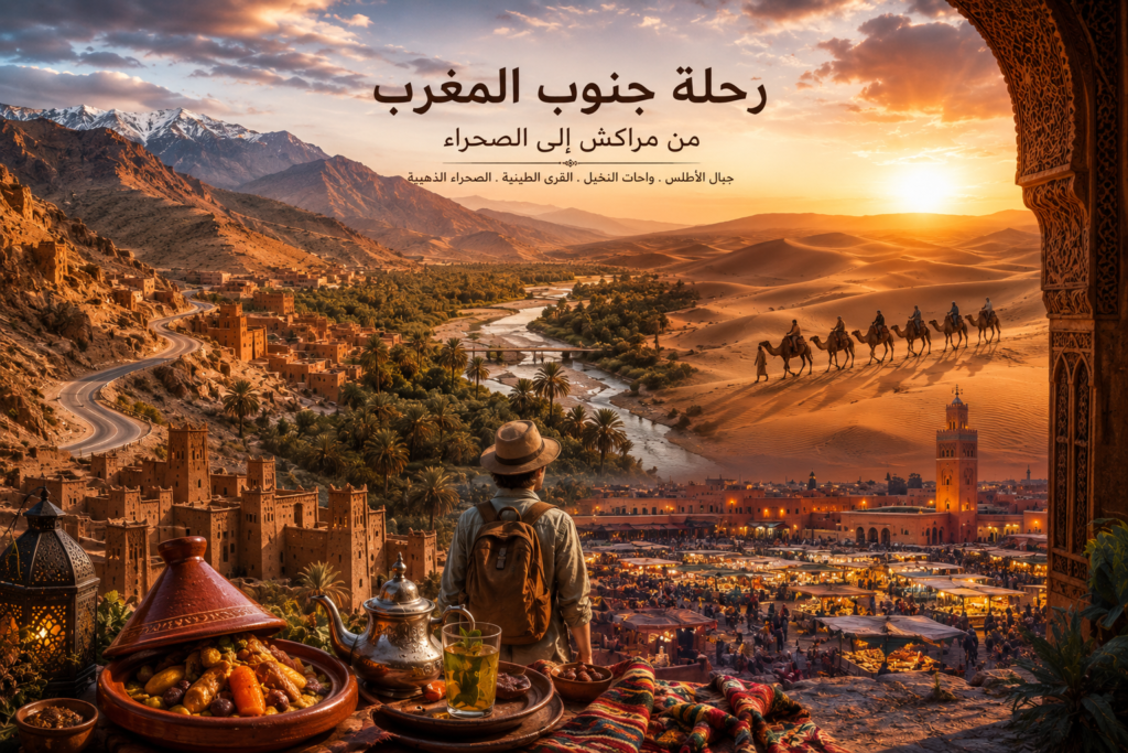 رحلة في جنوب المغرب من مراكش إلى الصحراء عبر جبال الأطلس وواحات النخيل والقرى الطينية والكثبان الرملية