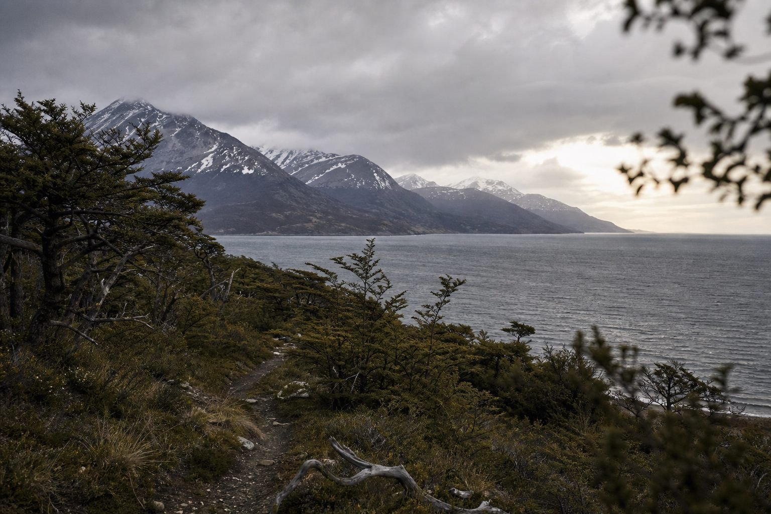 The Beagle Channel and Tierra del Fuego mountains near Ushuaia